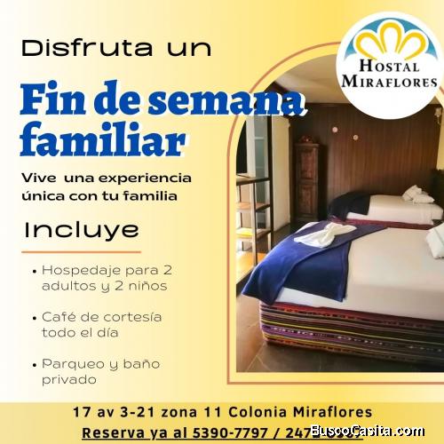 Disfruta de nuestras habitaciones familiares en Hostal Miraflores en Guatemala