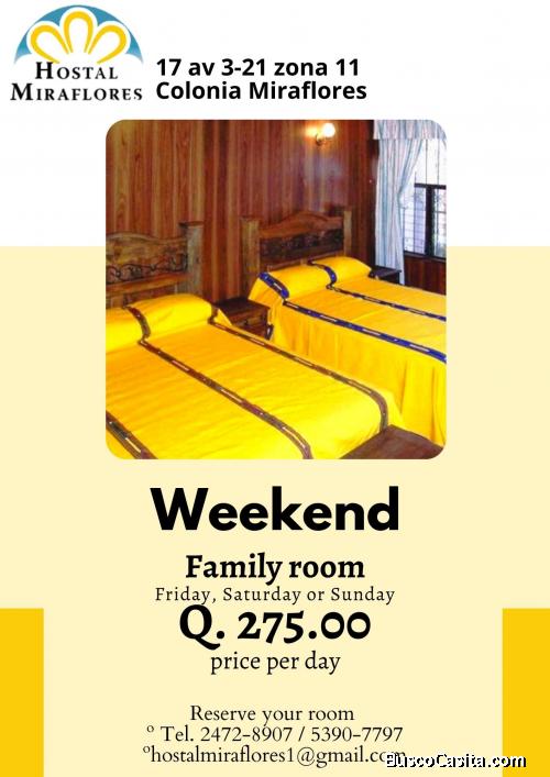 Enjoy our family rooms at Hostal Miraflores in Guatemala