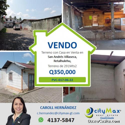 Terreno con casa para demoler de esquina en venta en San Andrés Villaseca, Retalhuleu.