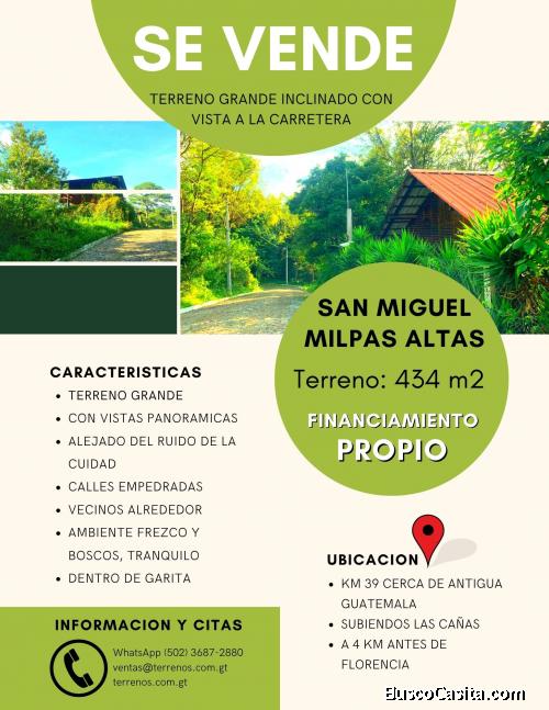 Vendo lindo y grande terreno cerca de Antigua Guatemala