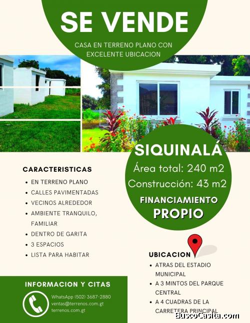 Vendo linda y grande casa en Siquinala