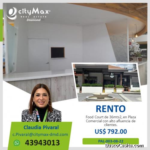 Alquilo Food Court dentro de Plaza Comercial con afluencia de clientes, sobre boulevard San Cristoba