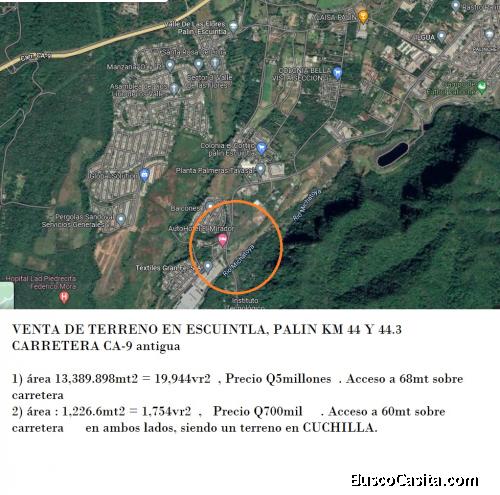 VENTA DE TERRENO EN ESCUINTLA, PALIN KM 44 Y 44.3 CARRETERA CA-9 antigua