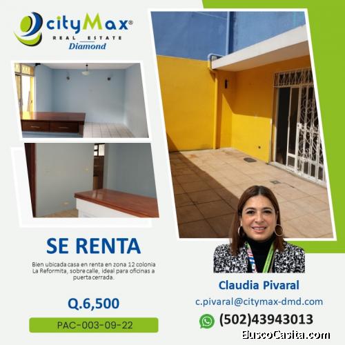 SE RENTA CASA IDEAL PARA OFICINA EN ZONA 12.