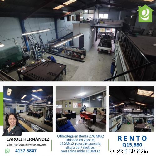 Ofibodega en Renta de 276 Mts2 ubicada en Zona 6