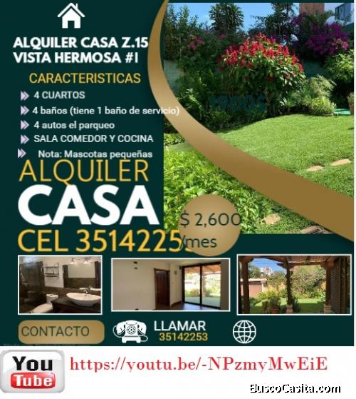 ALQUILER DE CASA EN VISTA HERMOSA 1 dentro de garita