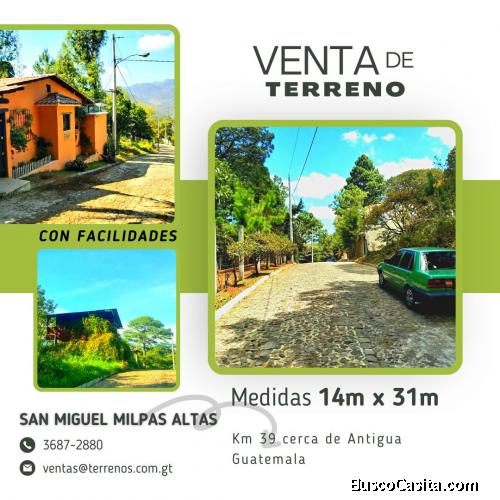 Terreno en venta en San Miguel Milpas Altas, negociable!!