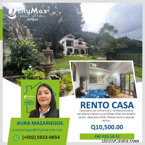 Casa grande en renta a la orilla de carretera en Santa Lucia Milpas Altas 