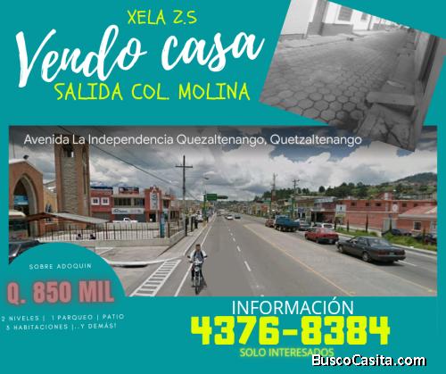 VENDO CASA EN XELA, Z.5  salida a la colonia Molina, inmediata a Avenida La Independencia