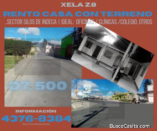 ALQUILO CASA AMPLIA EN XELA Z.8, CON TERRENO ADICIONAL  . Amplio y excelente acceso adoquinado