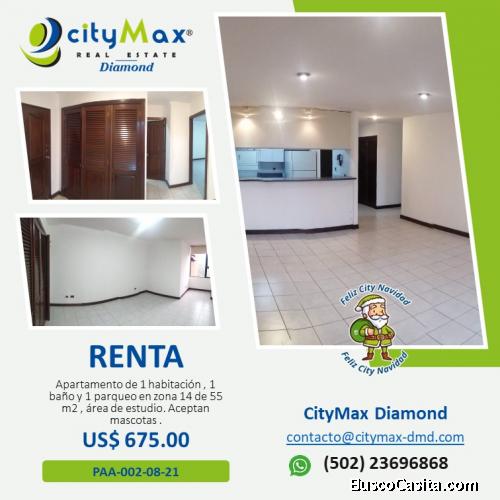 RENTA Apartamento de 1 habitación en zona 14