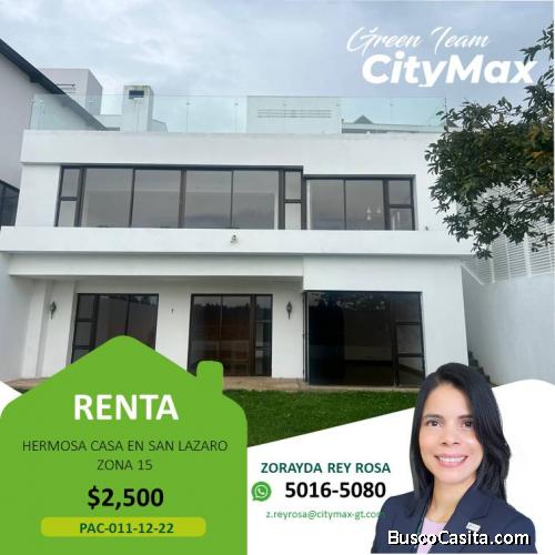 PRECIOSA CASA EN RENTA EN SAN LAZARO ZONA 15