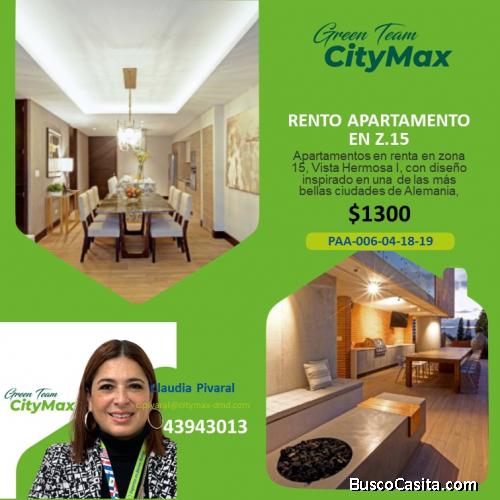 RENTO APARTAMENTO EN ZONA 15. EDIFICIO BADEN