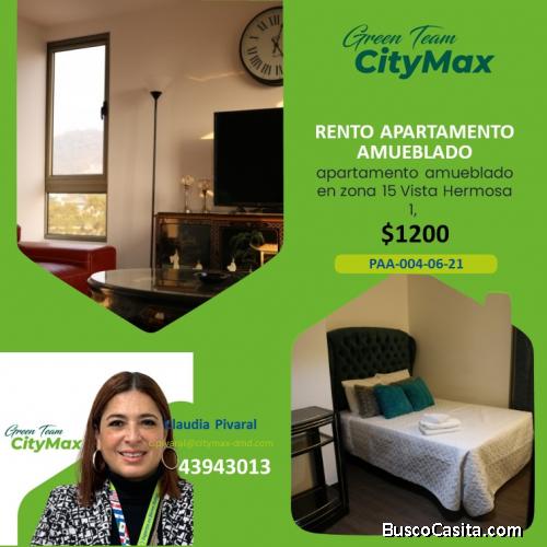 RENTO APARTAMENTO AMUEBLADO EN ZONA 15 VHI
