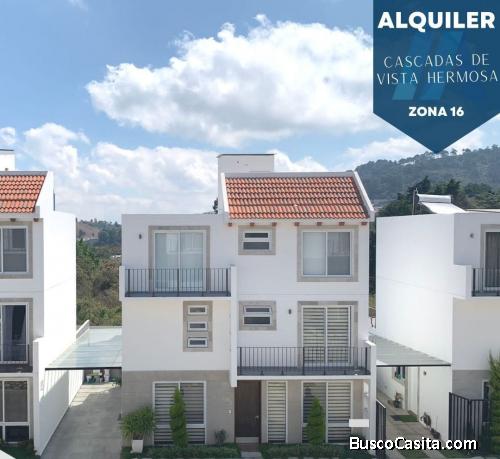 SE RENTA CASA EN CONDOMINIO CASCADAS DE VISTA HERMOSA EN ZONA 16 