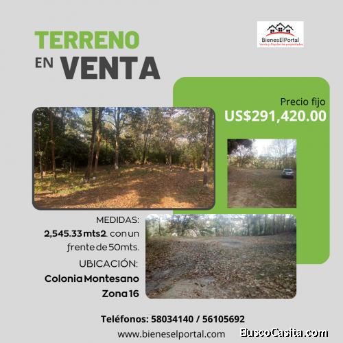 Terreno en venta en Zona 16 Colonia Montesano