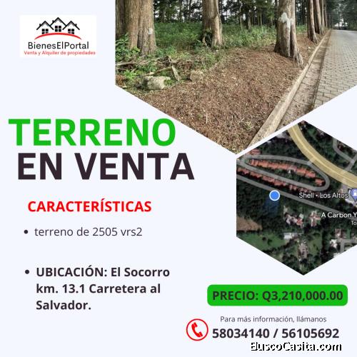 Terreno en venta en El Socorro Km. 13.1 Carretera al Salvador 