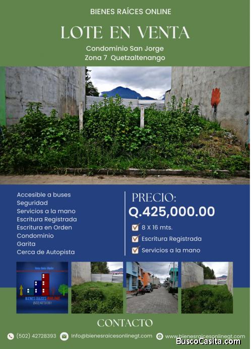 Lote en Venta Condominio San Jorge Quetzaltenango 