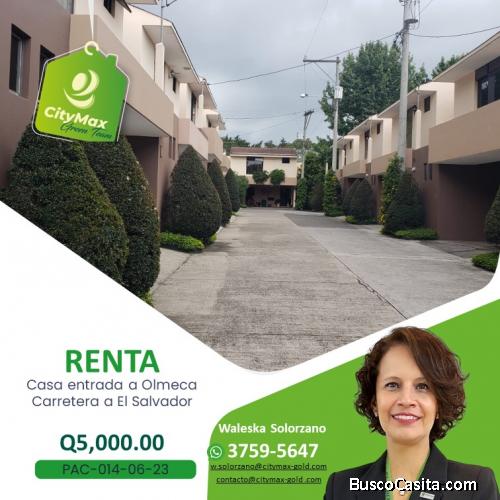 Renta de casa entrada a Olmeca Carretera a El Salvador