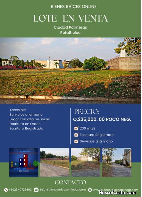 Lote en Venta Ciudad Palmeras Retalhuleu 