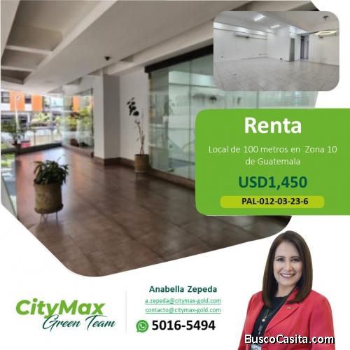 Local de 100 metros en renta en Zona 10 de Guatemala