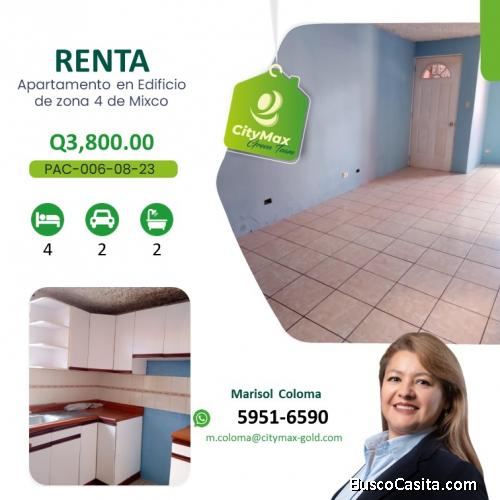 Apartamento en Alquiler en Edificio de zona 4 de Mixco