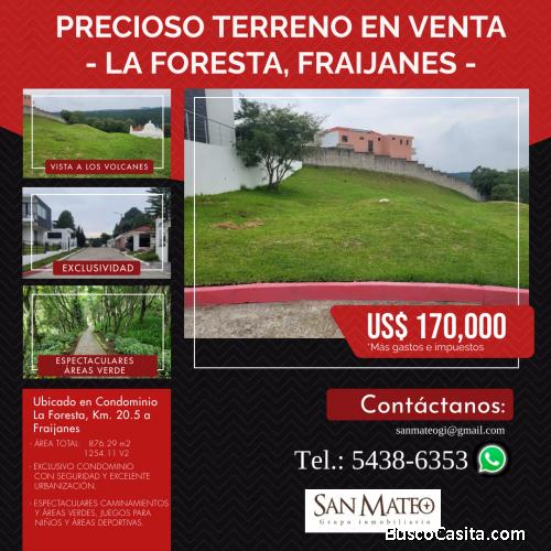 VENDO precioso TERRENO en LA FORESTA, KM 20.5 Carretera a FRAIJANES – urbanización DE PRIMERA