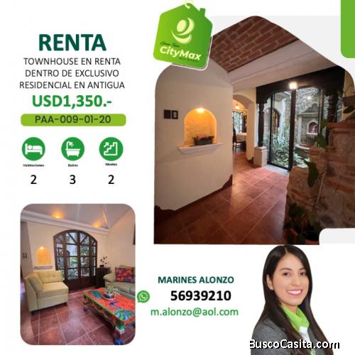 Casa en renta en exclusivo residencial a pocos metros del parque de Antigua