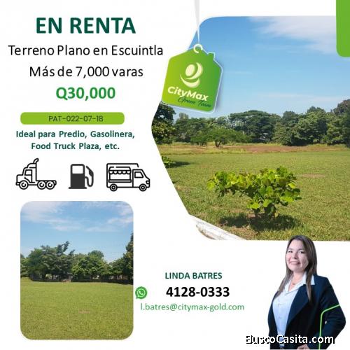 EN RENTA- Gran Terreno Plano en Escuintla