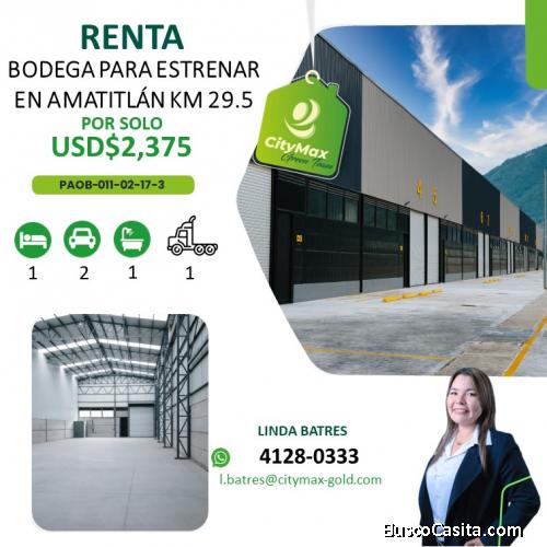 EN RENTA- Bodega para ESTRENAR en Amatitlán Km 29.5