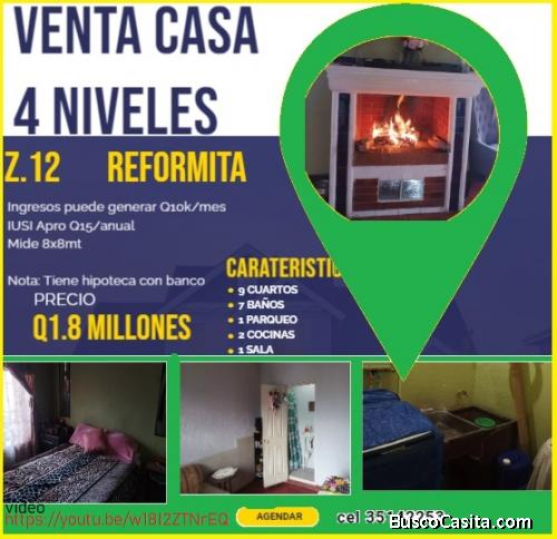 VENTA DE CASA en zona 12 reformita de 4 niveles