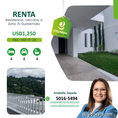 Residencia en Alquiler cercana a Zona 15 Guatemala
