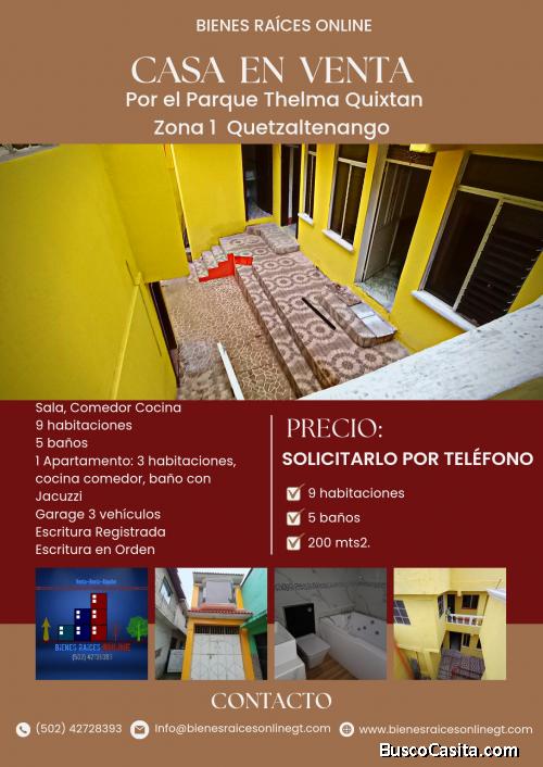 Casa en Venta por parque Thelma Quixtan Quetzaltenango 