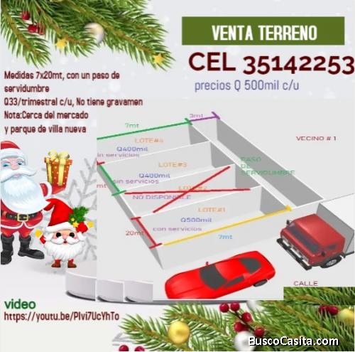 VENTA DE TERRENOS EN ZONA 1 DE VILLA NUEVA