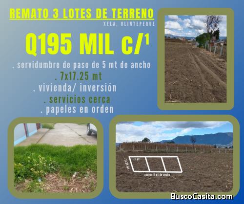 VENDO LOTE DE TERRENO EN XELA  IDEAL : VIVIENDAINVERSIÓN... PRECIO DE INTRODUCCIÓN
