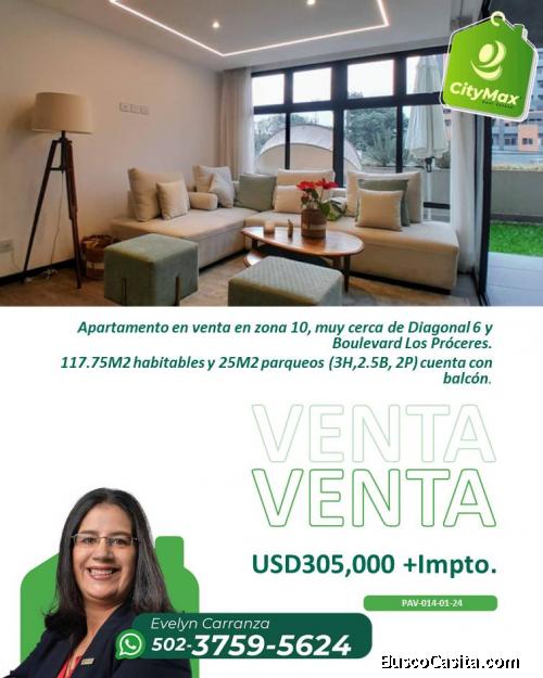En venta apartamento en zona 10