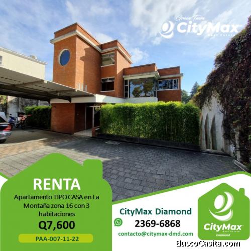 RENTA Apartamento TIPO CASA en La Montaña zona 16