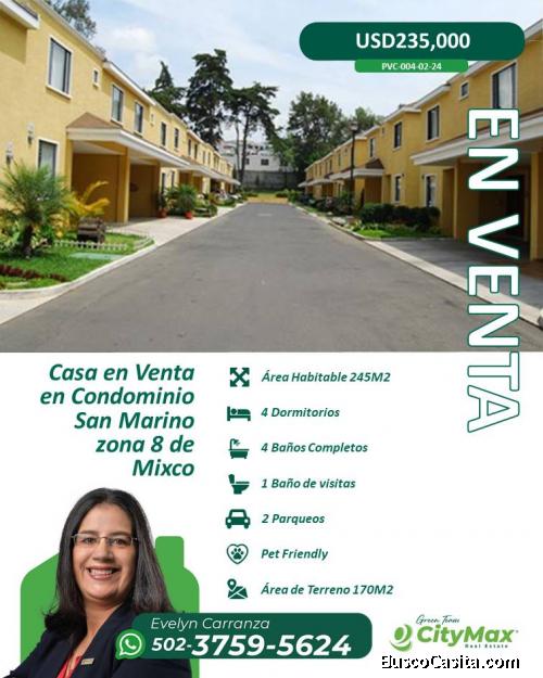 En venta Casa en Condominio zona 8 de Mixco