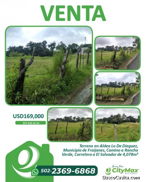VENTA TERRENO CARRETERA PRINCIPAL A RANCHO VERDE