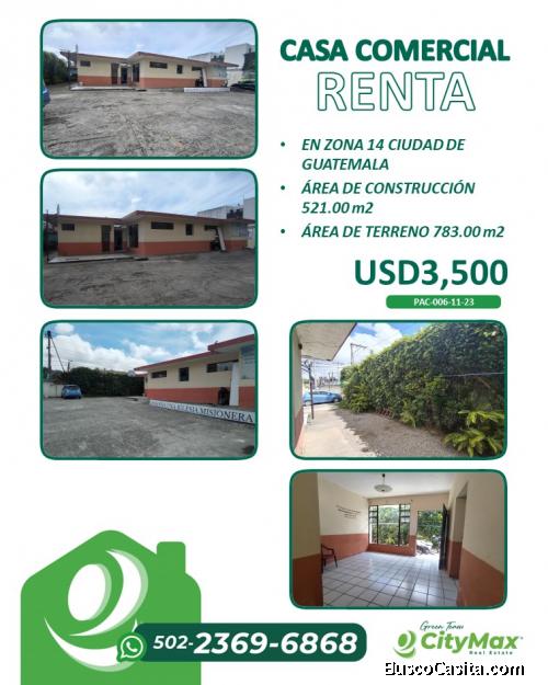 Casa fuera de garita en renta zona 14