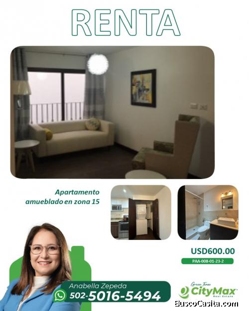 Apartamento amueblado en zona 15