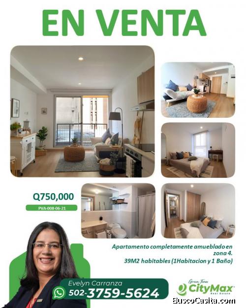 En Venta apartamento amueblado en zona 4