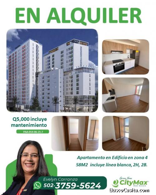 En renta apartamento en zona 4 