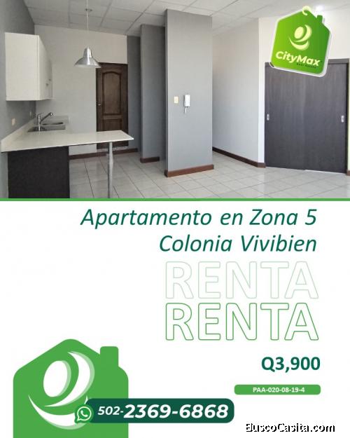 Apartamento en Renta en Zona 5 Colonia Vivibien