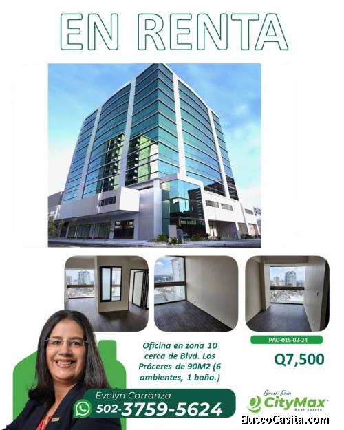 En Alquiler oficina en zona 10