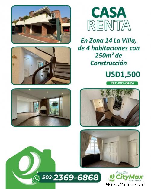 Casa en renta en condominio zona 14 La Villa