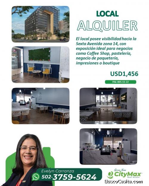 En Alquiler Local Comercial en zona 14