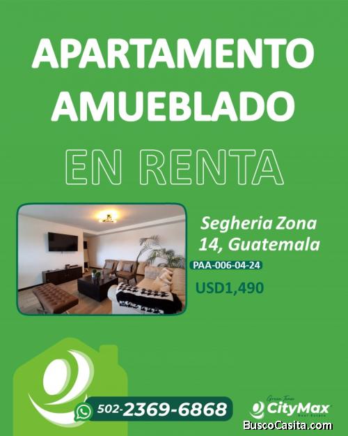 Apartamento en Renta AMUEBLADO zona 14 Segheria, Ciudad de Guatemala