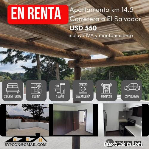 Apartamento en renta Km 14.5 Carretera a el Salvador cerca de Paseo San Sebastian