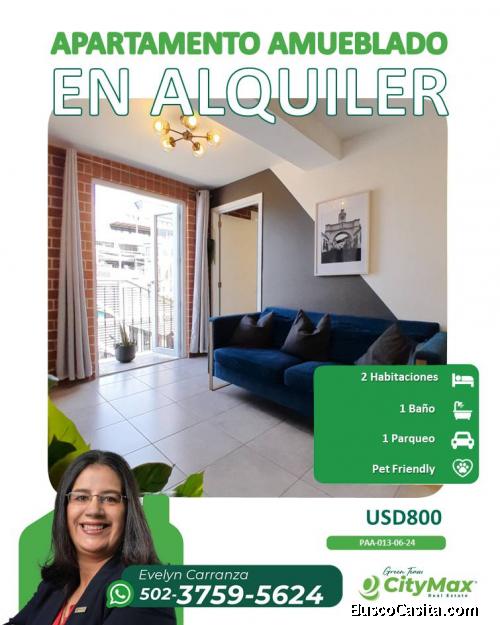En Alquiler apartamento amueblado en zona 4